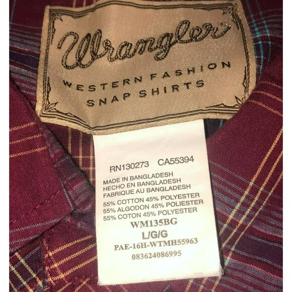 PEARL SNAP RED PLAID SHIRT SZ L TALL WRANGLER WESTERN ROCKABILLY RANCHER MENS - Picture 3 of 4